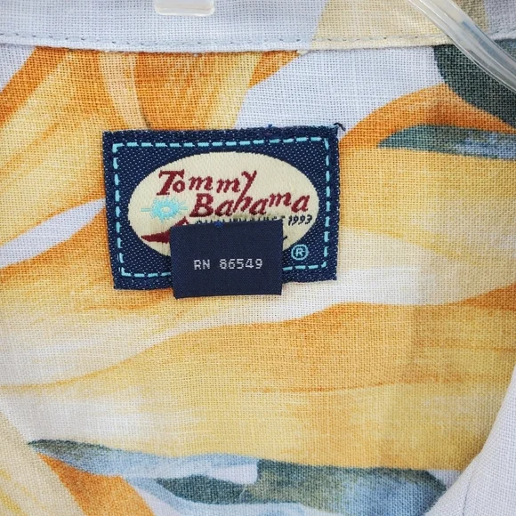 Tommy Bahama Linen Shirt Mens L Floral White Yellow Hawaiian Button Up Relaxed - Picture 6 of 10